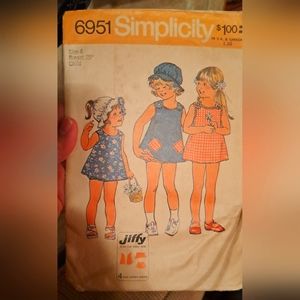 Girls Simplicity Vintage (1975) Hat Dress Panties cut-all peices size 6